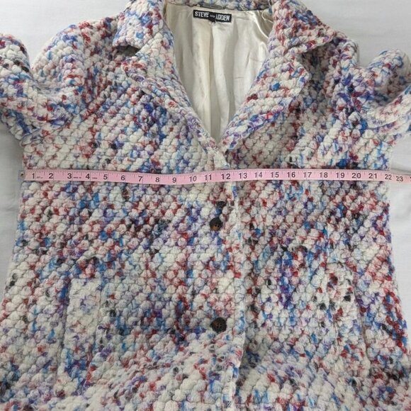 Steve Madden White Multicolor Wool High Pile Collared Coat - Picture 6 of 9